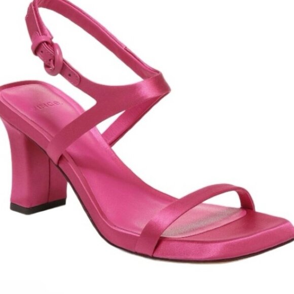 Vince Shoes - Vince Womens Satin Heeled Sandals Pink Ankle Strap Open Toe Block Heel Size 7M